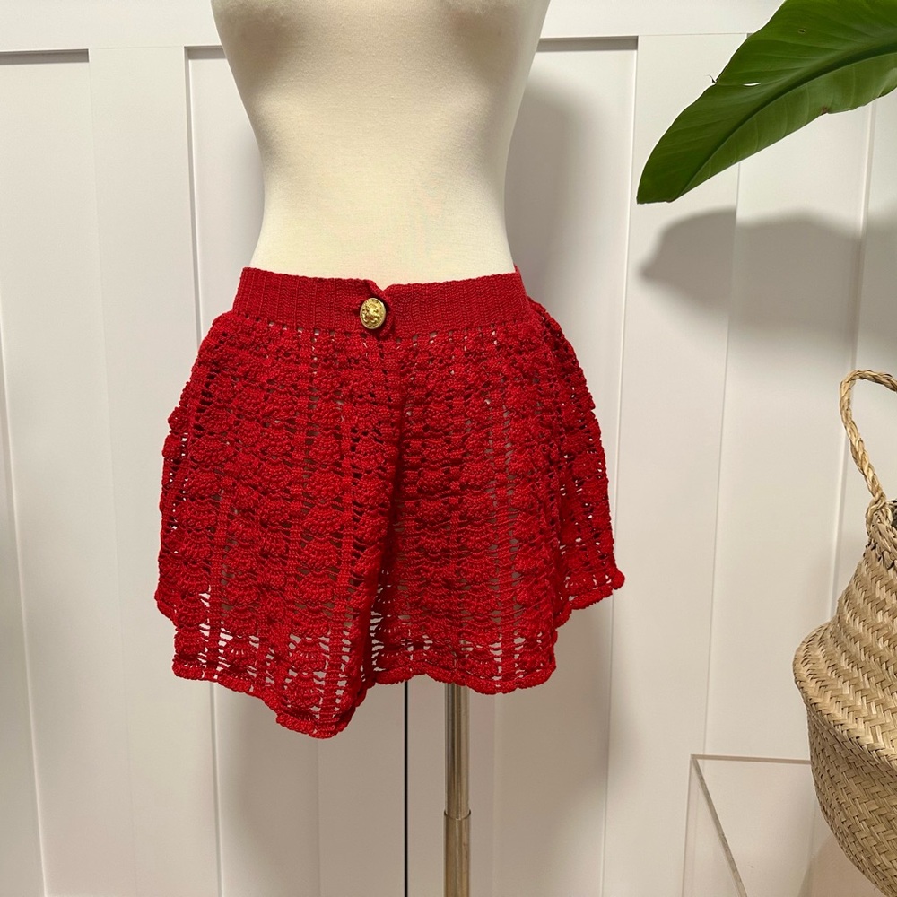 Super Fun Red Crochet Women Mini Skirt